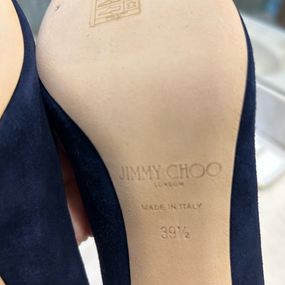 Jimmy Choo Navy Suede Chunky Heel Pumps, Like New, Sz 39 1/2 - Picture 9 of 13